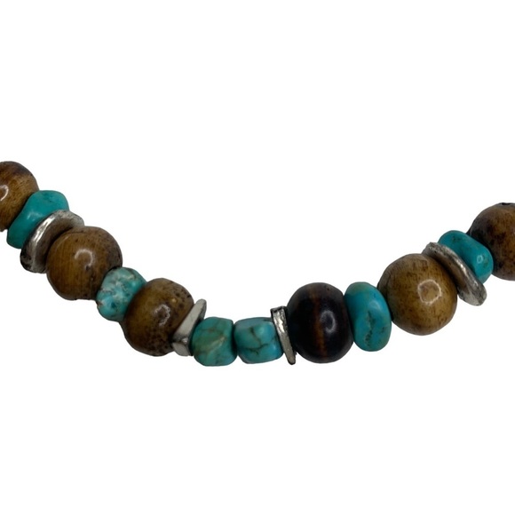 Chico’s Double Strand Brown Wooden Beads Turquoise & Brown Stone Chips Necklace - Picture 4 of 8